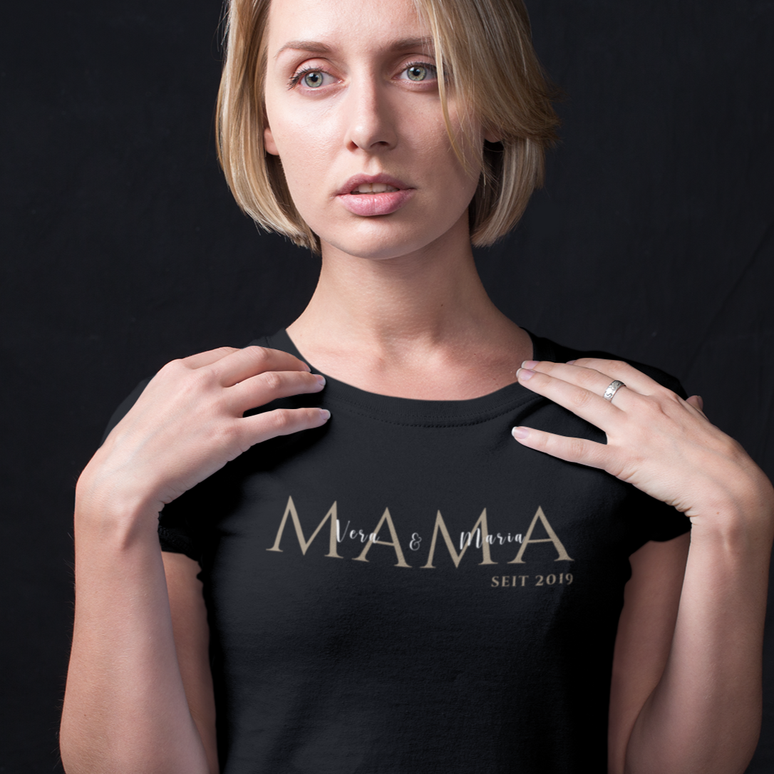 MAMA seit... T-Shirt schwarz mit goldener Schrift - personalisierbar